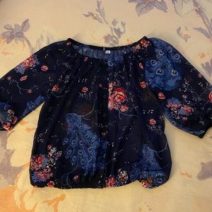 Sheer Floral & Peacock Feather Top